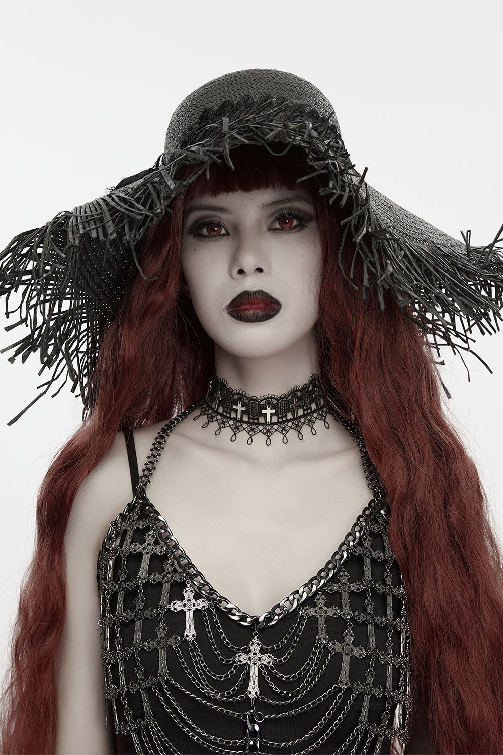 black lace choker with cross detail