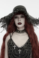 black lace choker with cross detail