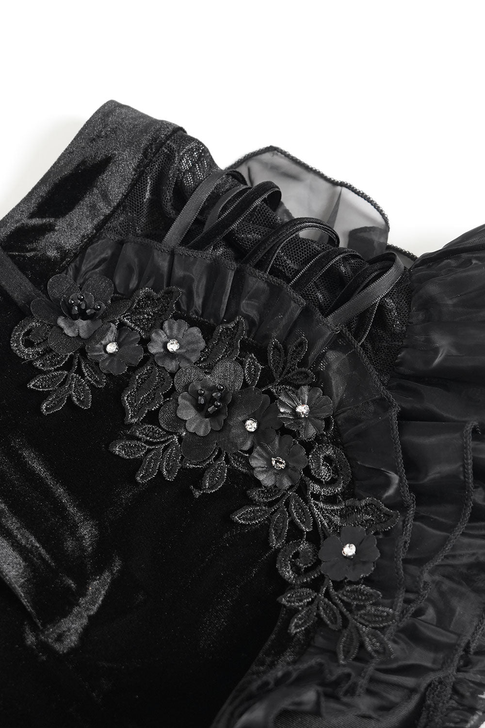 Embroidered goth shorts with lace and mesh