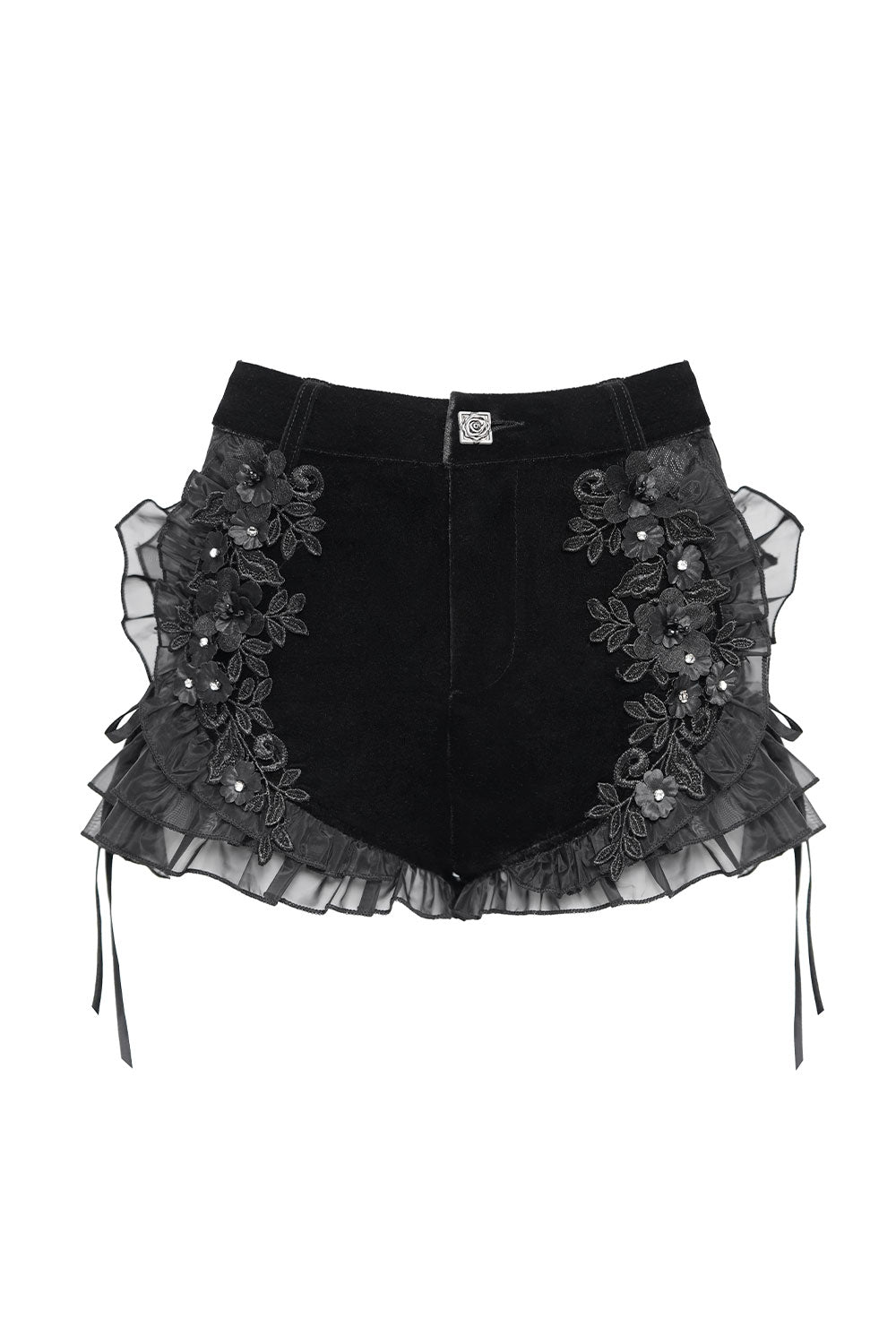 Fitted black shorts with floral detail