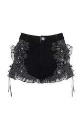 Fitted black shorts with floral detail