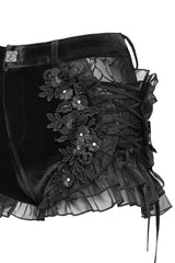 Gothic mesh and lace shorts with embroidered flowers