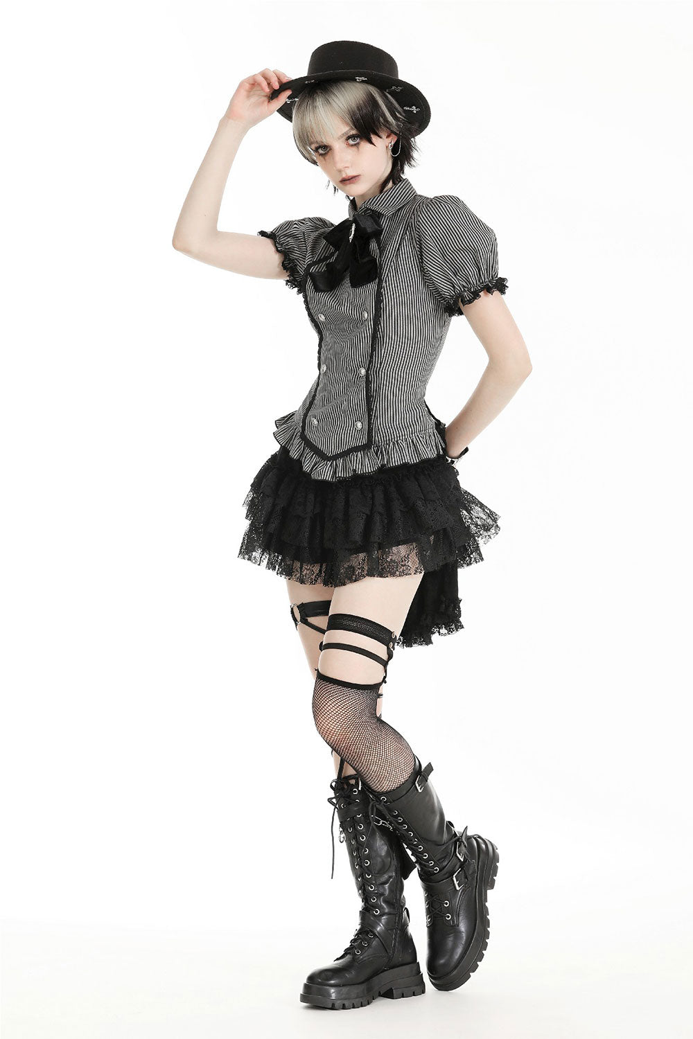 Dark in Love womens black shorts with lace skirt overlay