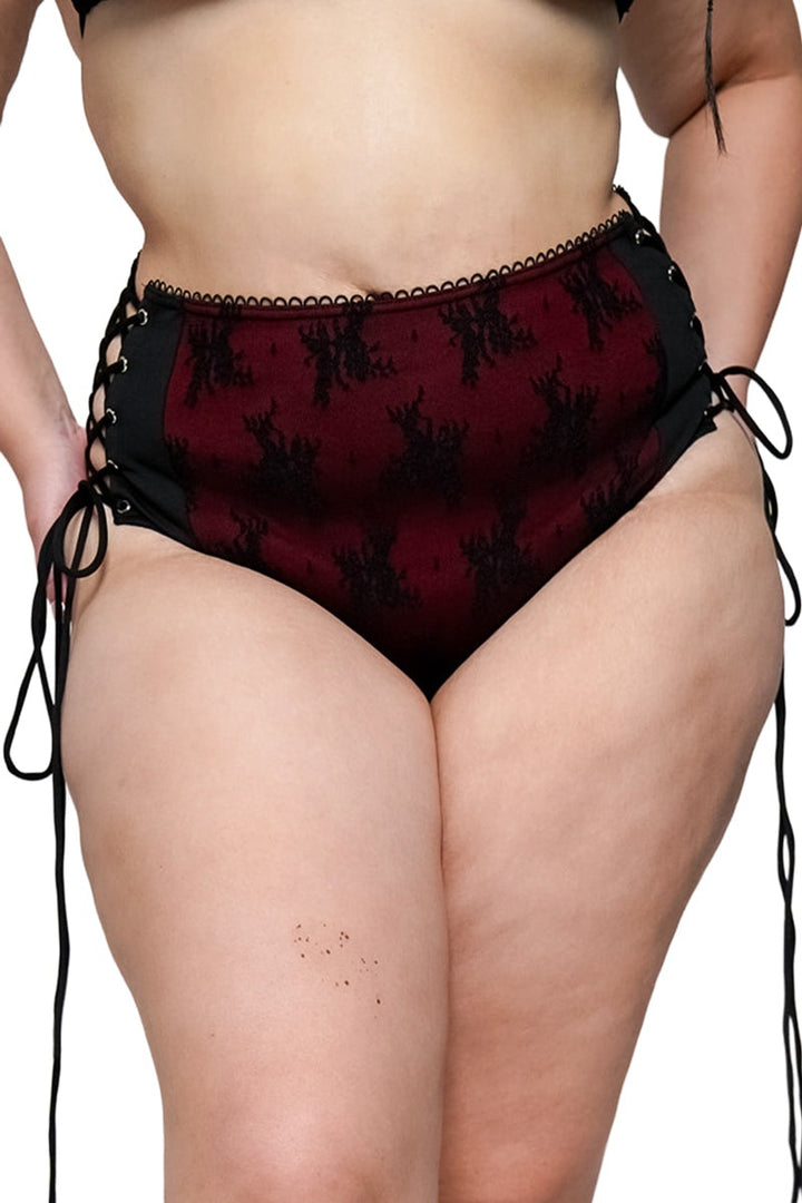 forest ink womens high rise lace-up corset swim  bikini bottoms
