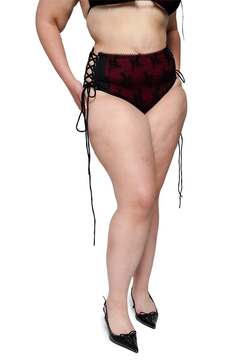 womens high rise lace-up corset swim  bikini bottoms by forest ink