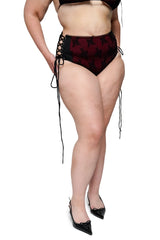 womens high rise lace-up corset swim  bikini bottoms by forest ink
