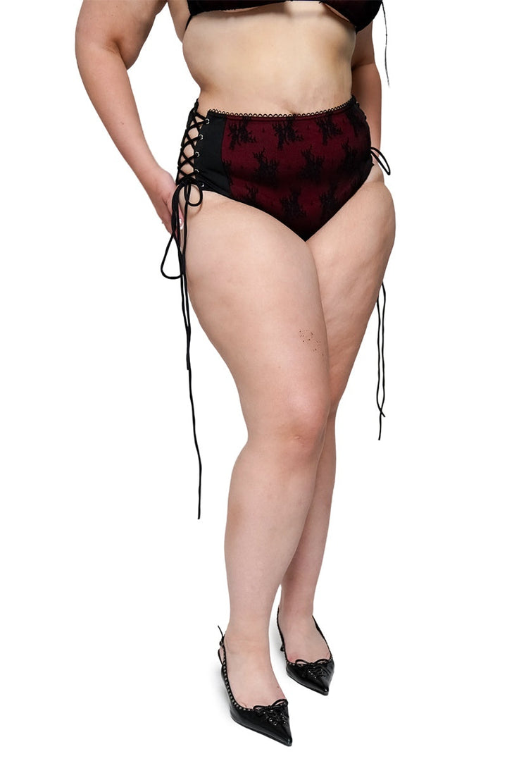 womens high rise lace-up corset swim  bikini bottoms by forest ink