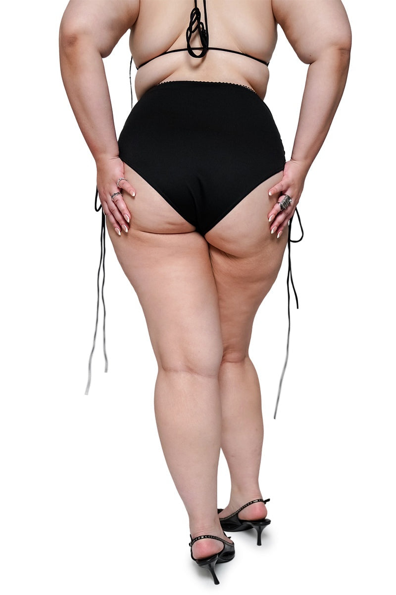 womens high rise lace-up corset swim  bikini bottoms with lace