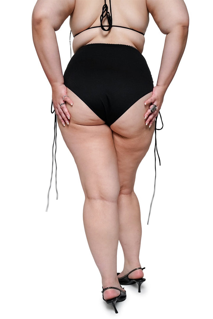 womens high rise lace-up corset swim  bikini bottoms with lace
