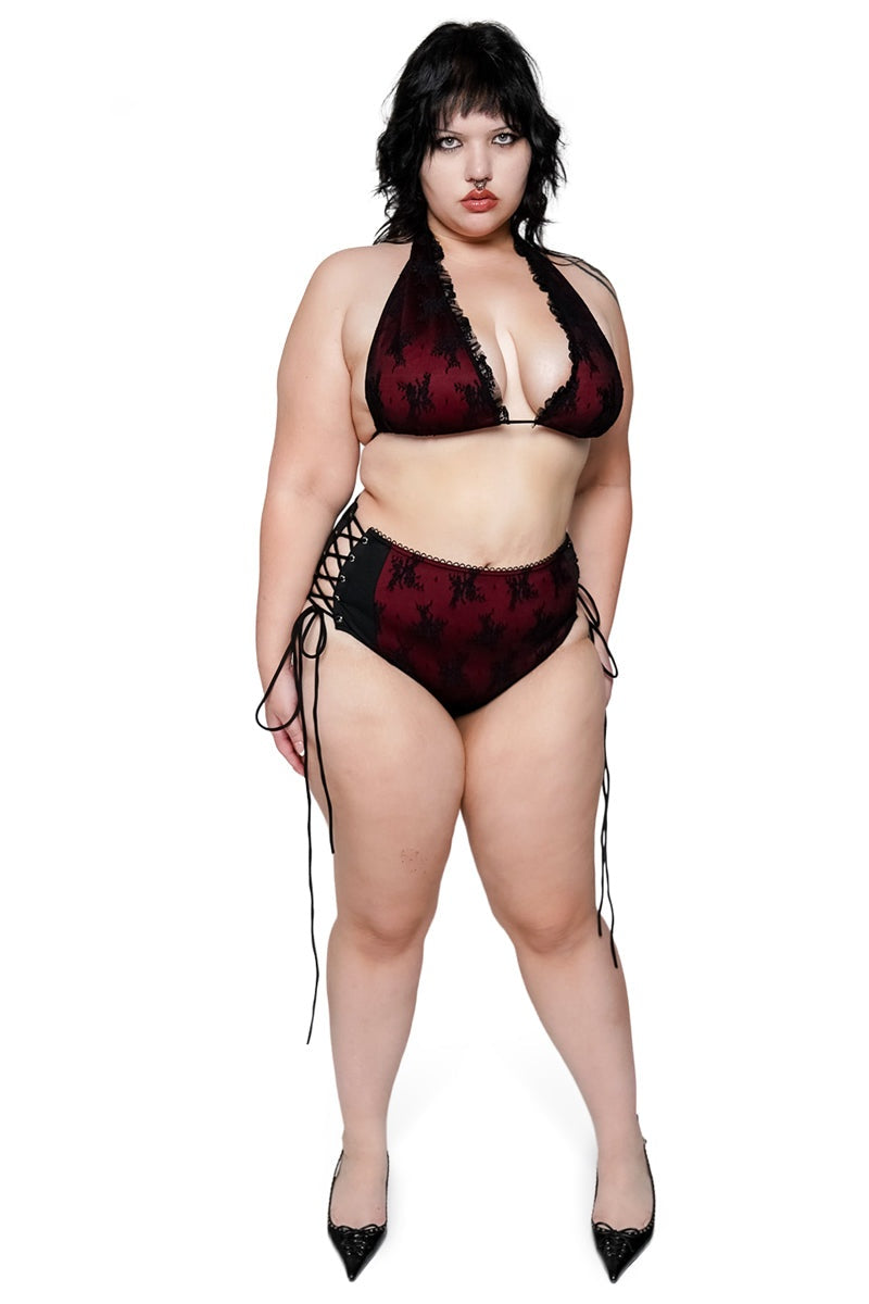 womens cheeky high rise lace-up corset swim  bikini bottoms