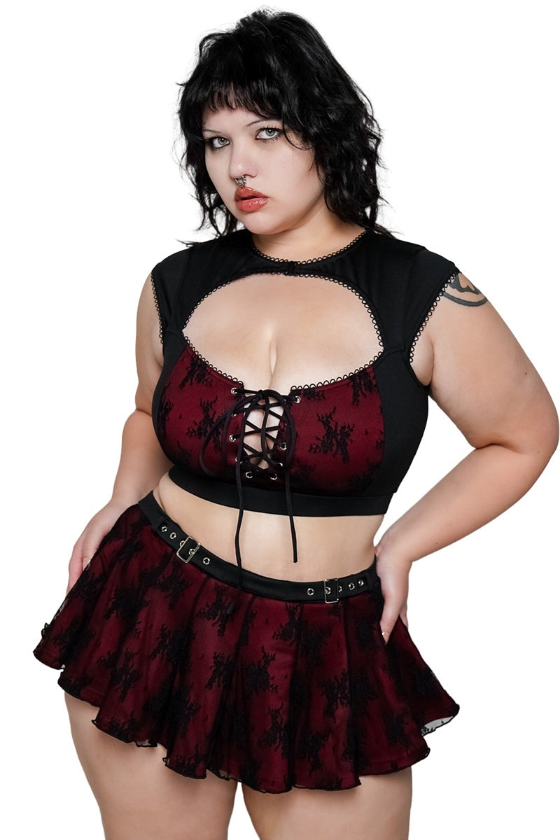 romantic black and red keyhole cutout bikini top