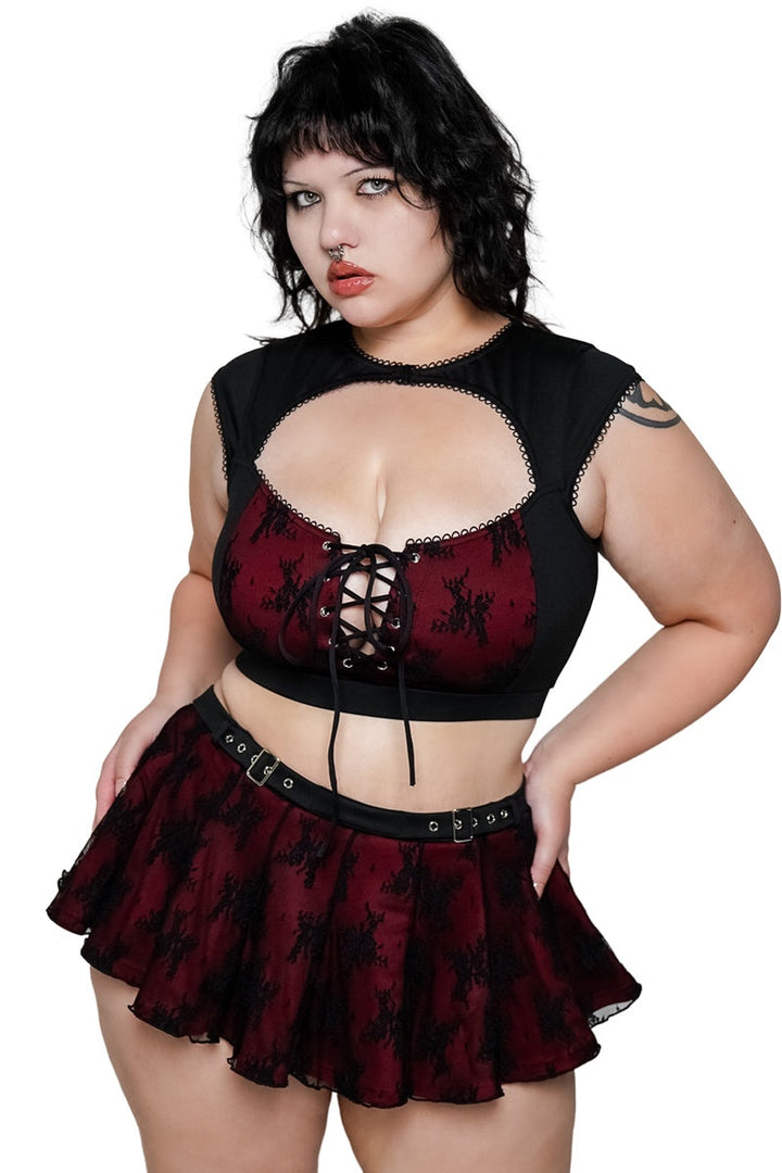 romantic black and red keyhole cutout bikini top