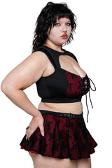 black and red keyhole cutout bikini top with picot trim