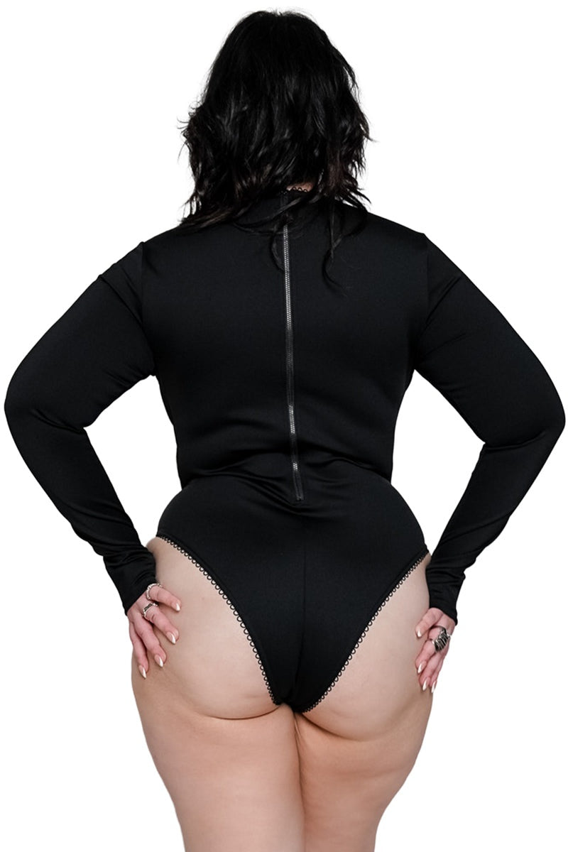 long sleeve red and black lace long sleeve gothic bathing suit by forest ink