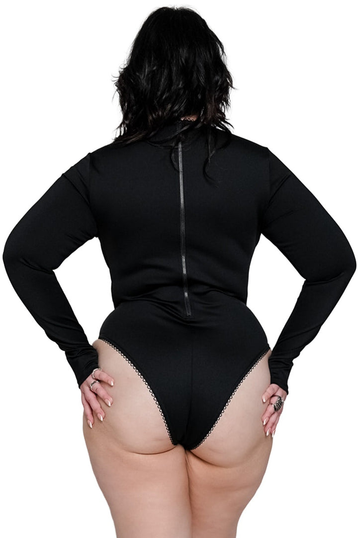 long sleeve red and black lace long sleeve gothic bathing suit by forest ink