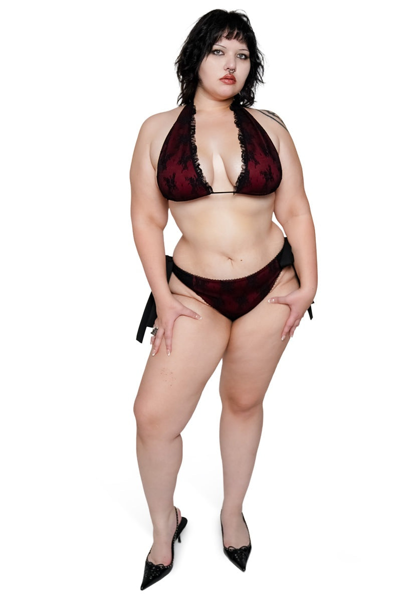 red and black lace ruffle gothic bikini