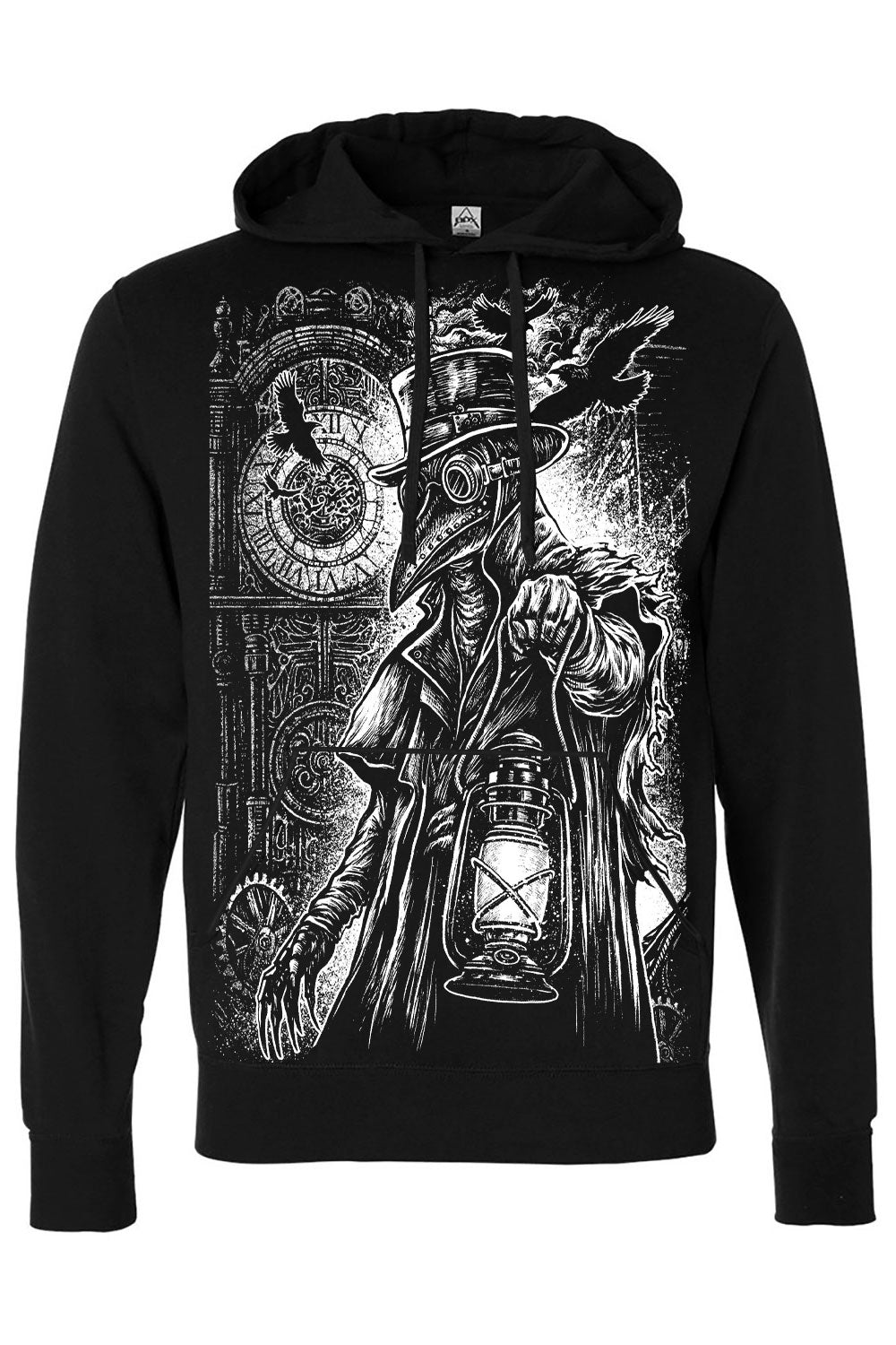 black and white cotton plague doctor goth pullover hoodie
