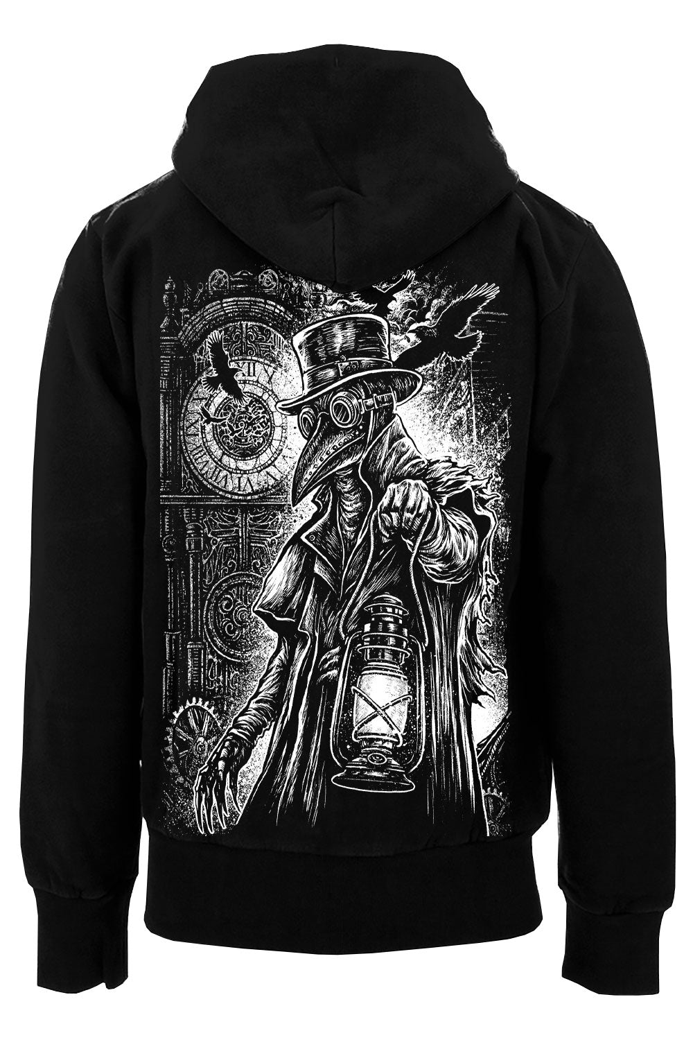 dark ages black death plague graphic hoodie with a plague doctor print 