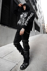 mens plus size punk studded distressed wash jeans