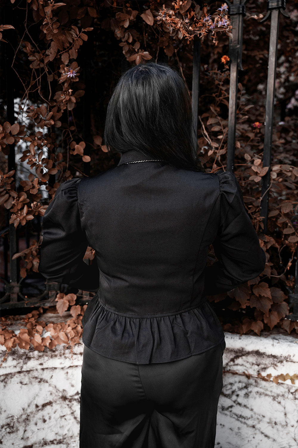 puff sleeve victorian gothic peplum button-up top for women