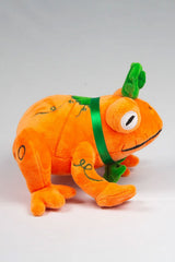 Orange pumpkin themed frog plush toy
