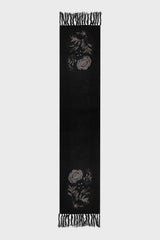 black and grey knitted dark cottagecore embroidered rose scarf