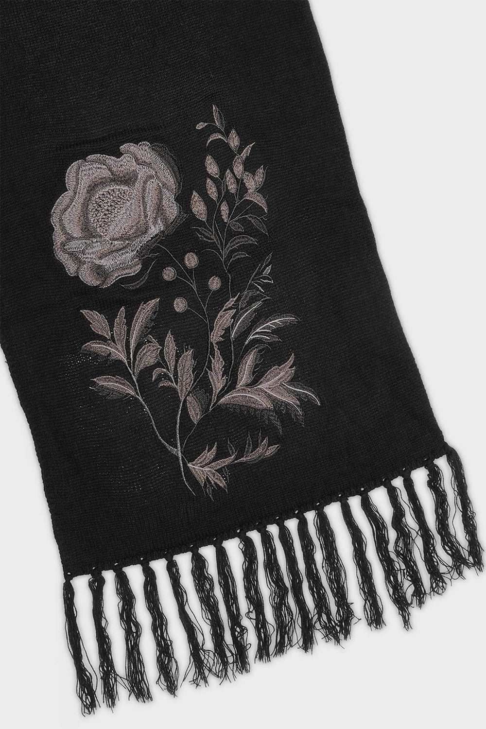 dark cottagecore embroidered rose scarf