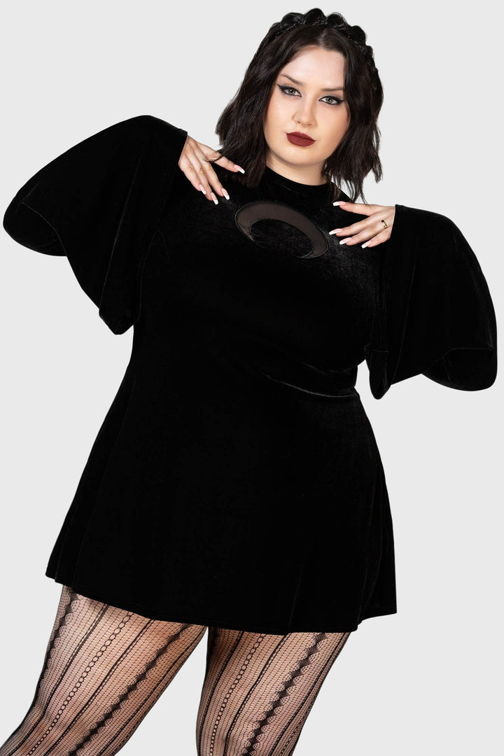 asymmetric sleeves black witch mini dress