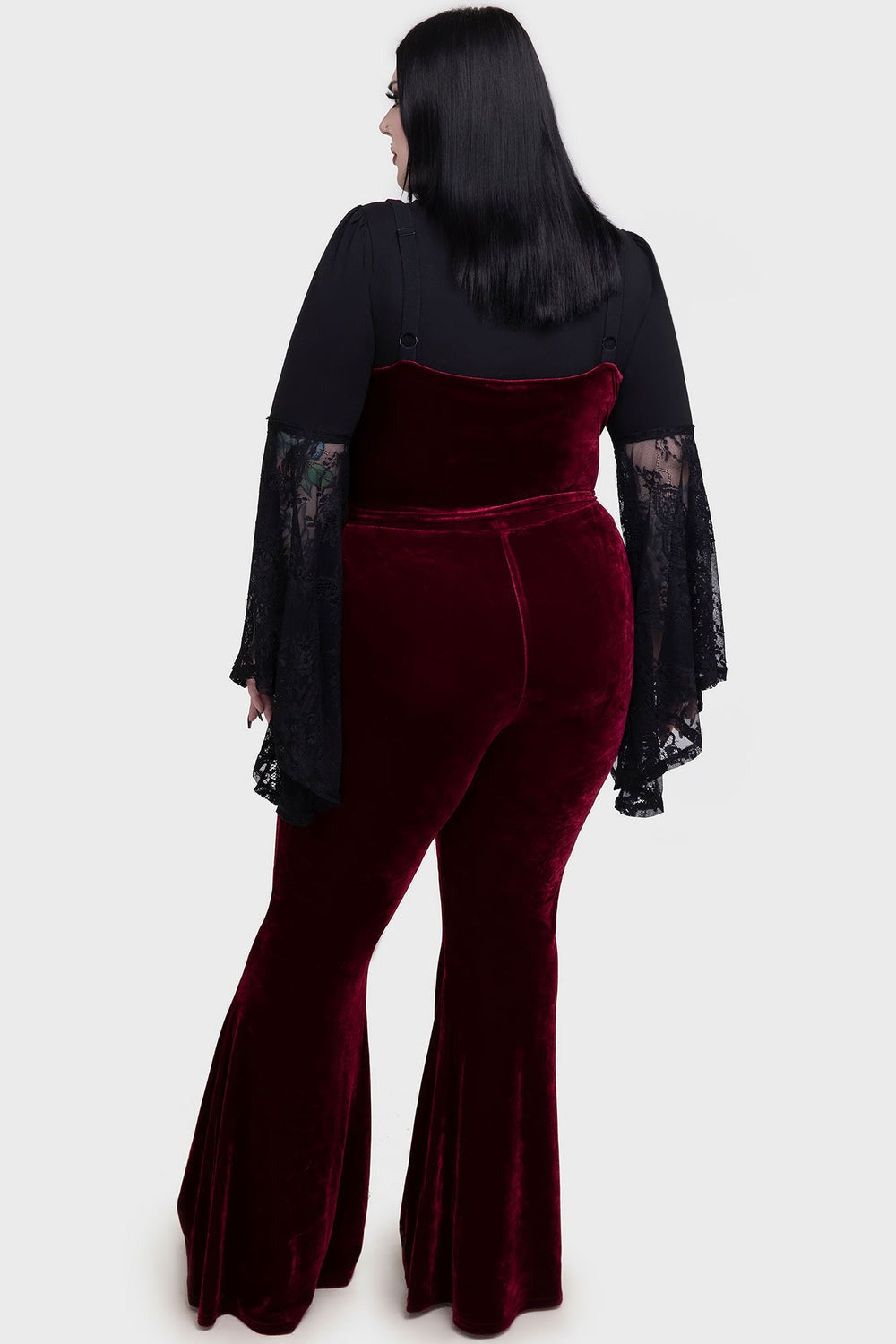 dark gothic witchy velvet high waisted dark red whimsigoth flared  pants