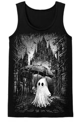 Mens tank top with ghost and umbrella graphic