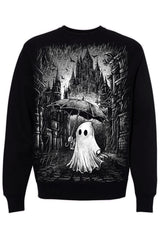 VampireFreaks cute rainy day ghost with umbrella graphic sweatshirt