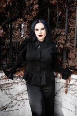 collared victorian gothic peplum button-up top for women
