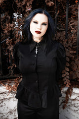 victorian gothic peplum button-up top for women with flared cuffs