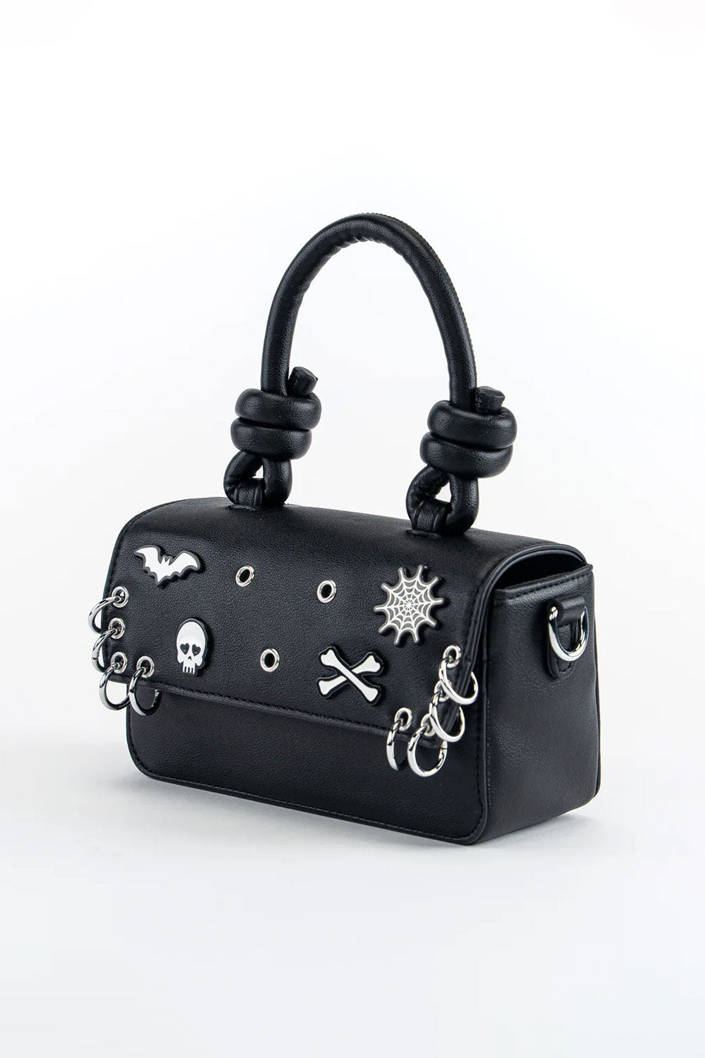 Punk handbag with bat skull spiderweb charms