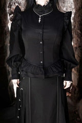 black chiffon goth victorian blouse and ruffled shoulders