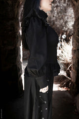 button-up goth victorian blouse  with ruffled shoulders