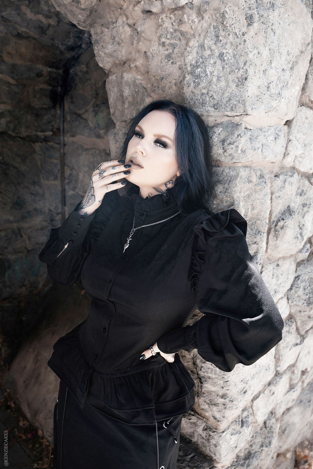romantic goth victorian blouse and ruffled shoulders