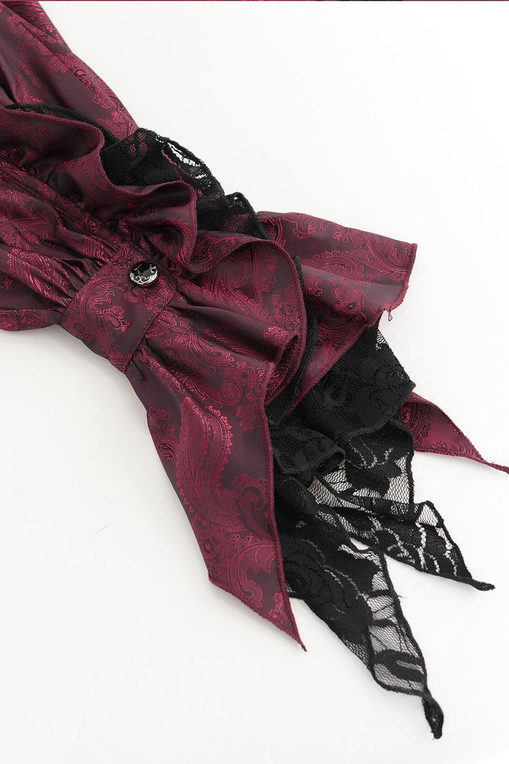 Mens red paisley long sleeve shirt with ruffles