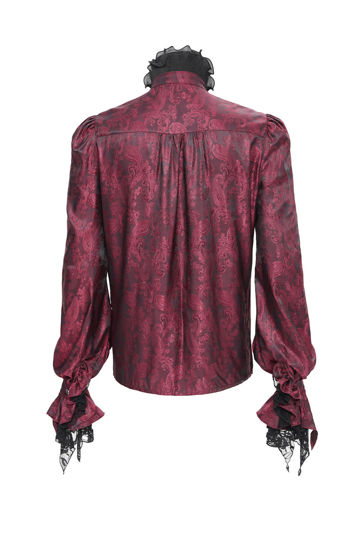 Mens red paisley shirt with ruffle and lace