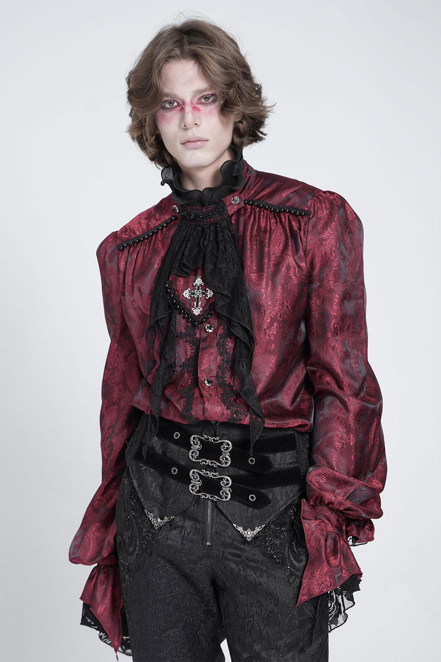 Goth inspired mens shirt with lace