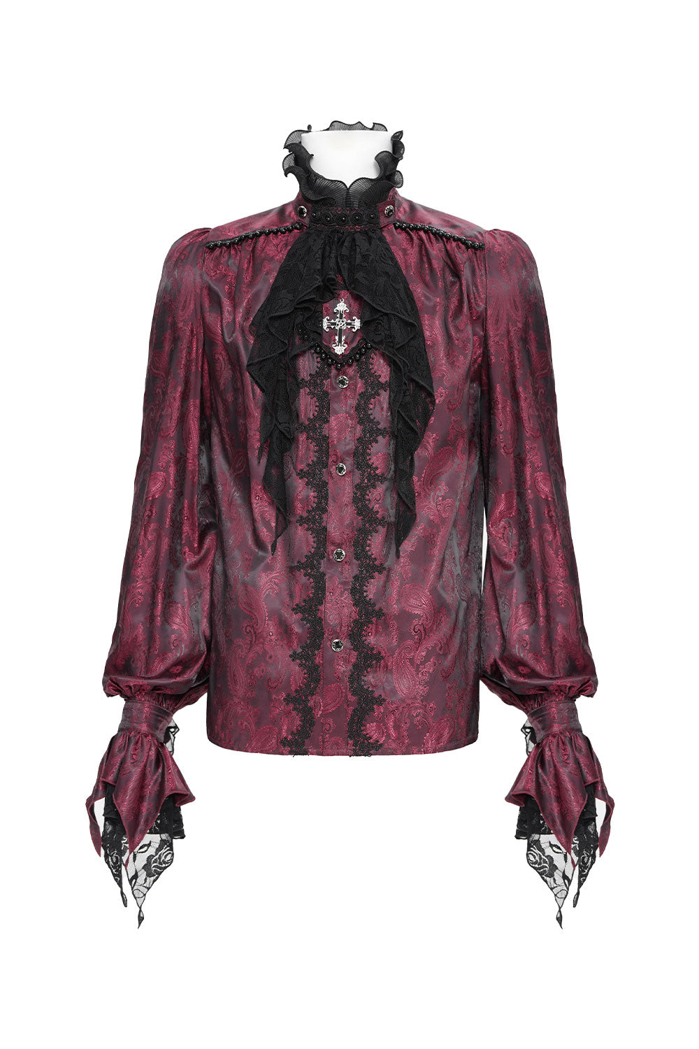 Mens vampire red button down with lace detail