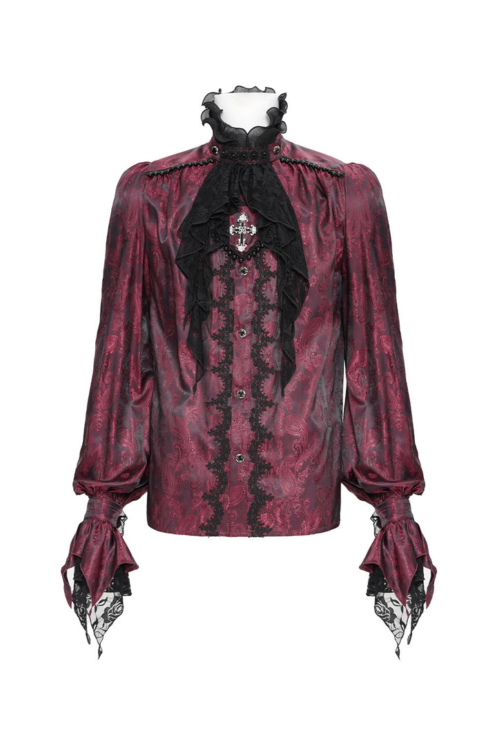 Mens vampire red button down with lace detail
