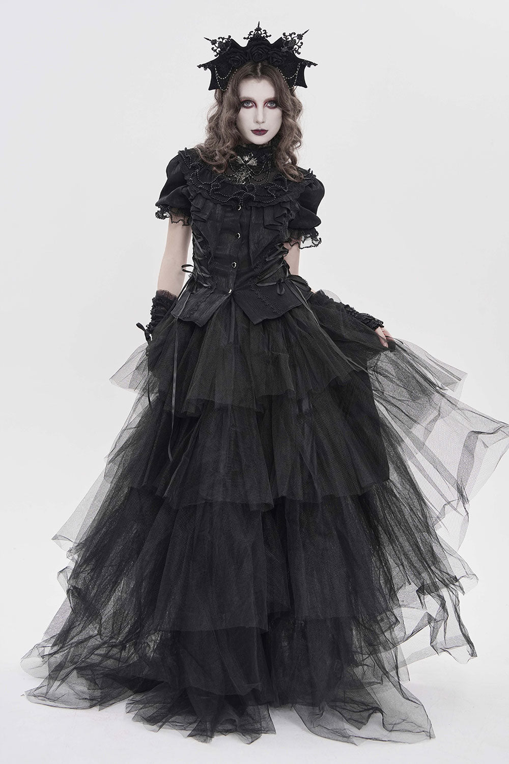Womens goth top with lace and ruffles