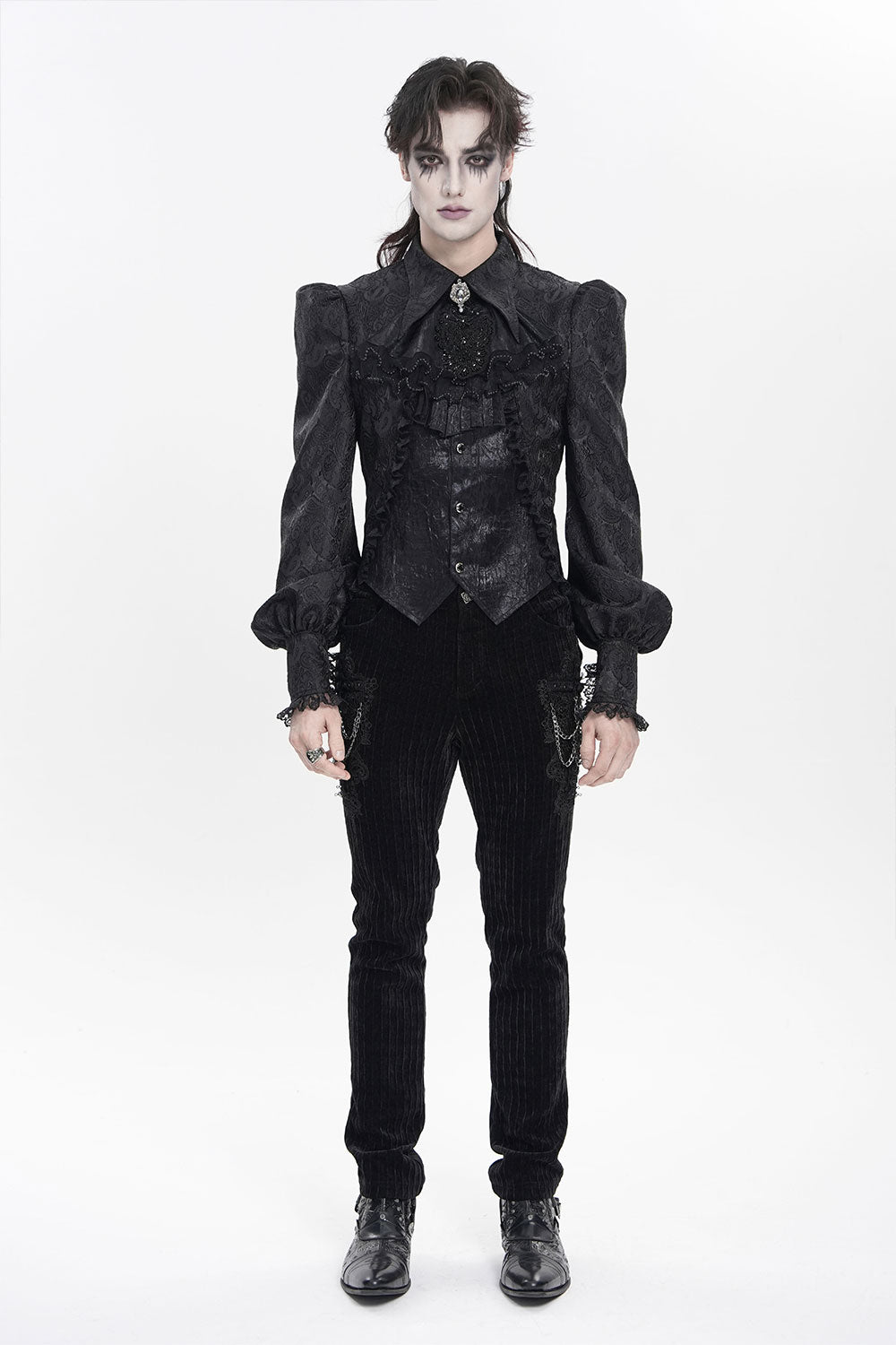 Mens black gothic style shirt with puff sleeves