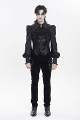 Mens black gothic style shirt with puff sleeves