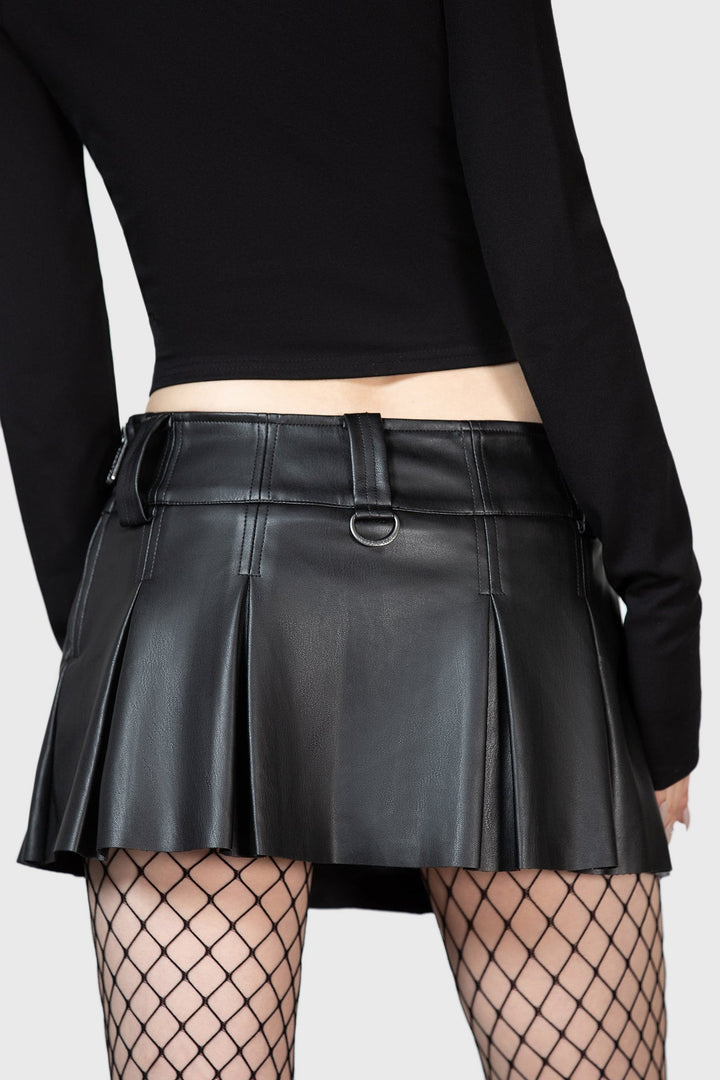 womens low waisted leather mini pleated skirt