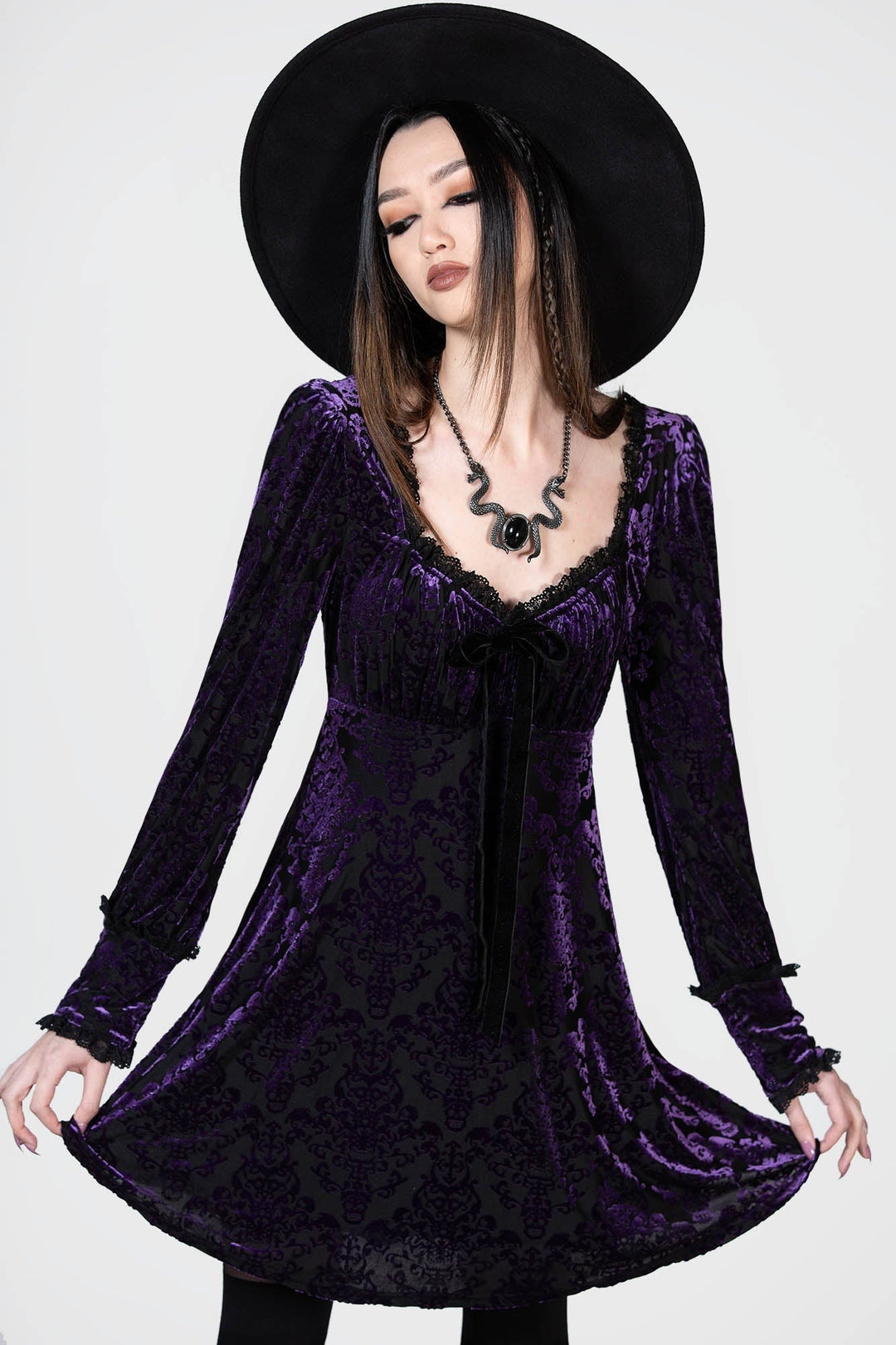 rouched purple cottagecore dress