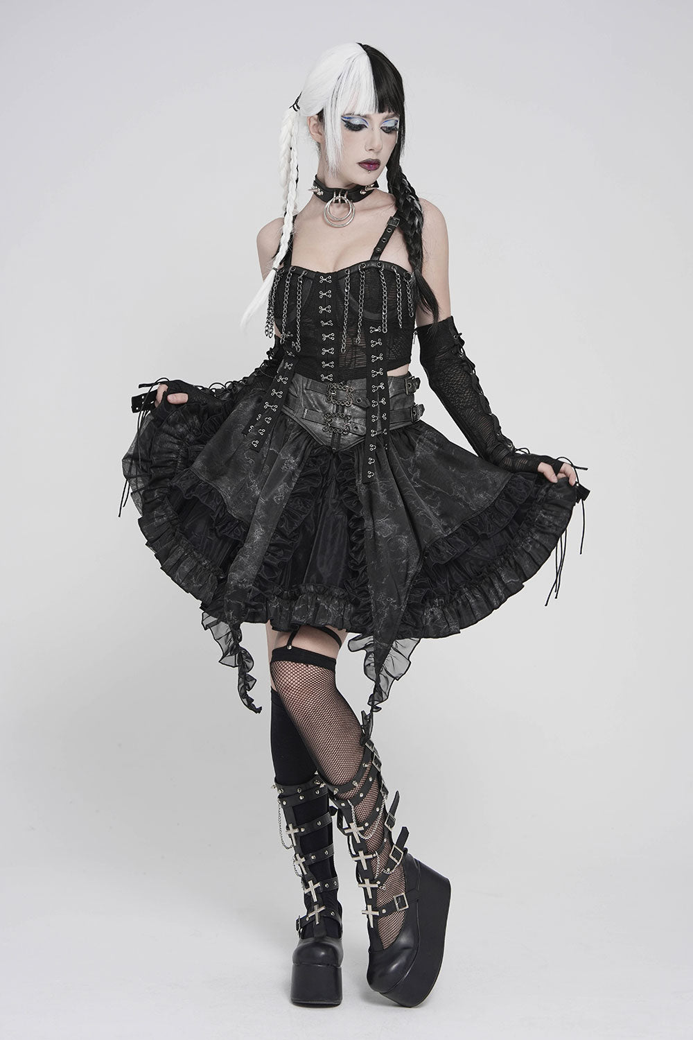 Cute goth skirt with lace and buckles