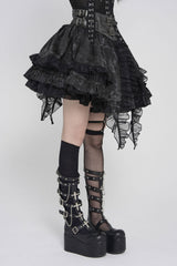 Black belted skirt with ruffles