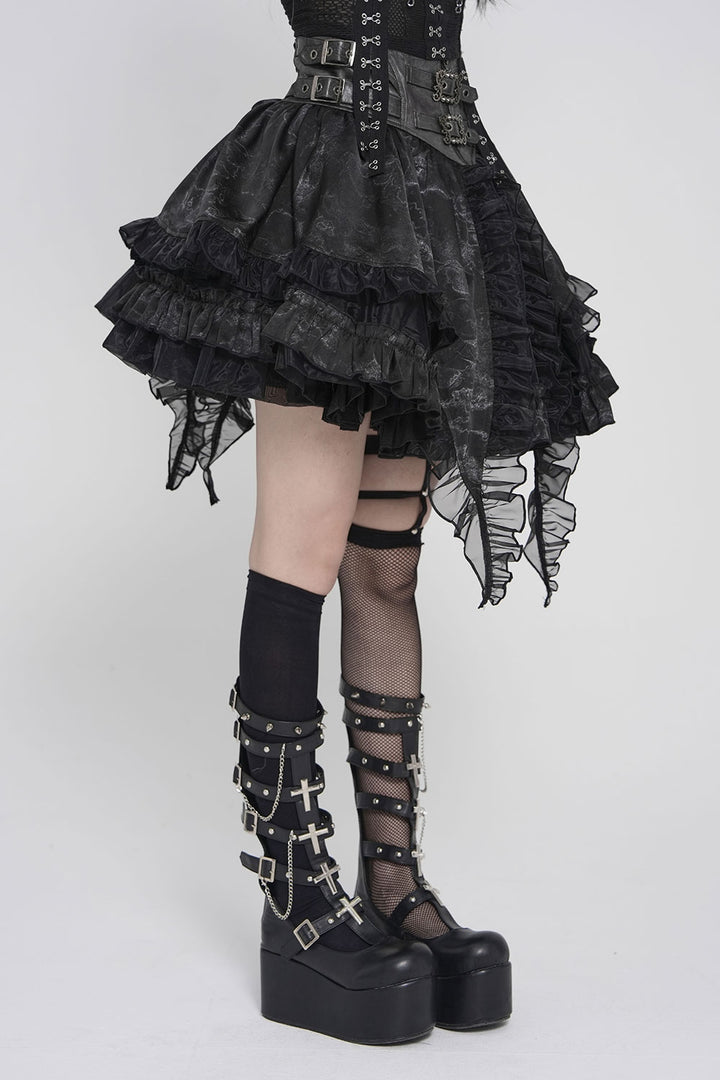 Black belted skirt with ruffles